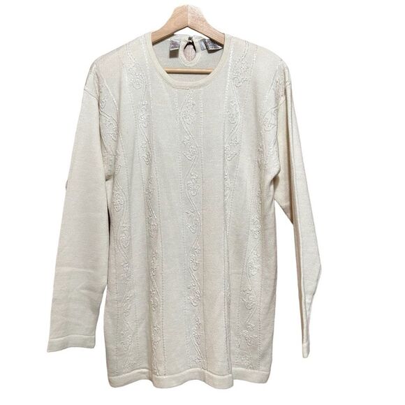 Karen Scott Evening Beaded Wool Blend Pullover Sweater Knit Cream Size L - Picture 1 of 11